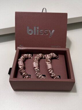Blissy 100% Mulberry Silk Skinny Scrunchies – Set of 3 | Pink | NWT